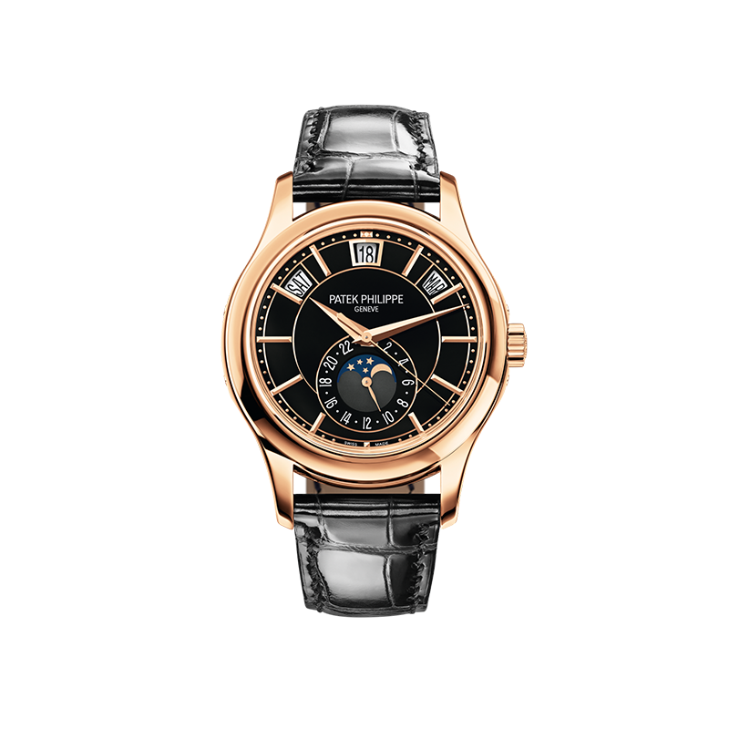 Patek Philippe 5205R Annual Calendar in rose gold with black lacquered dial