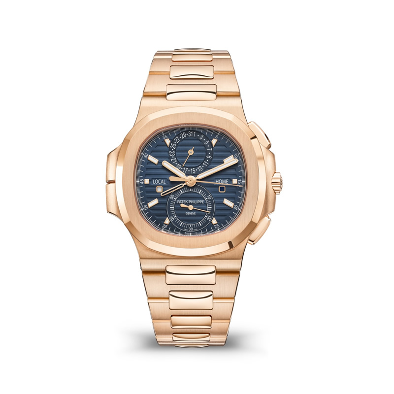 Novelties Watches and Wonders 2021: new Patek Philippe Nautilus Travel Time Chronograph in rose gold with blue dial