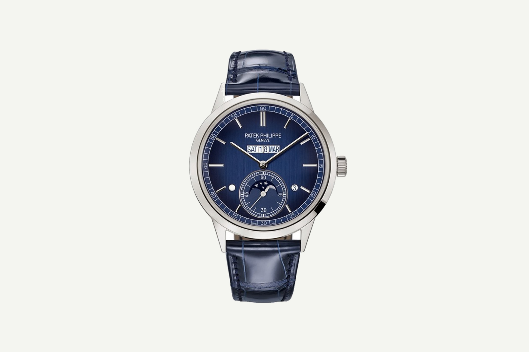 Grand Complications watch with the perpetual calendar, platinum case and a blue black-gradient dial