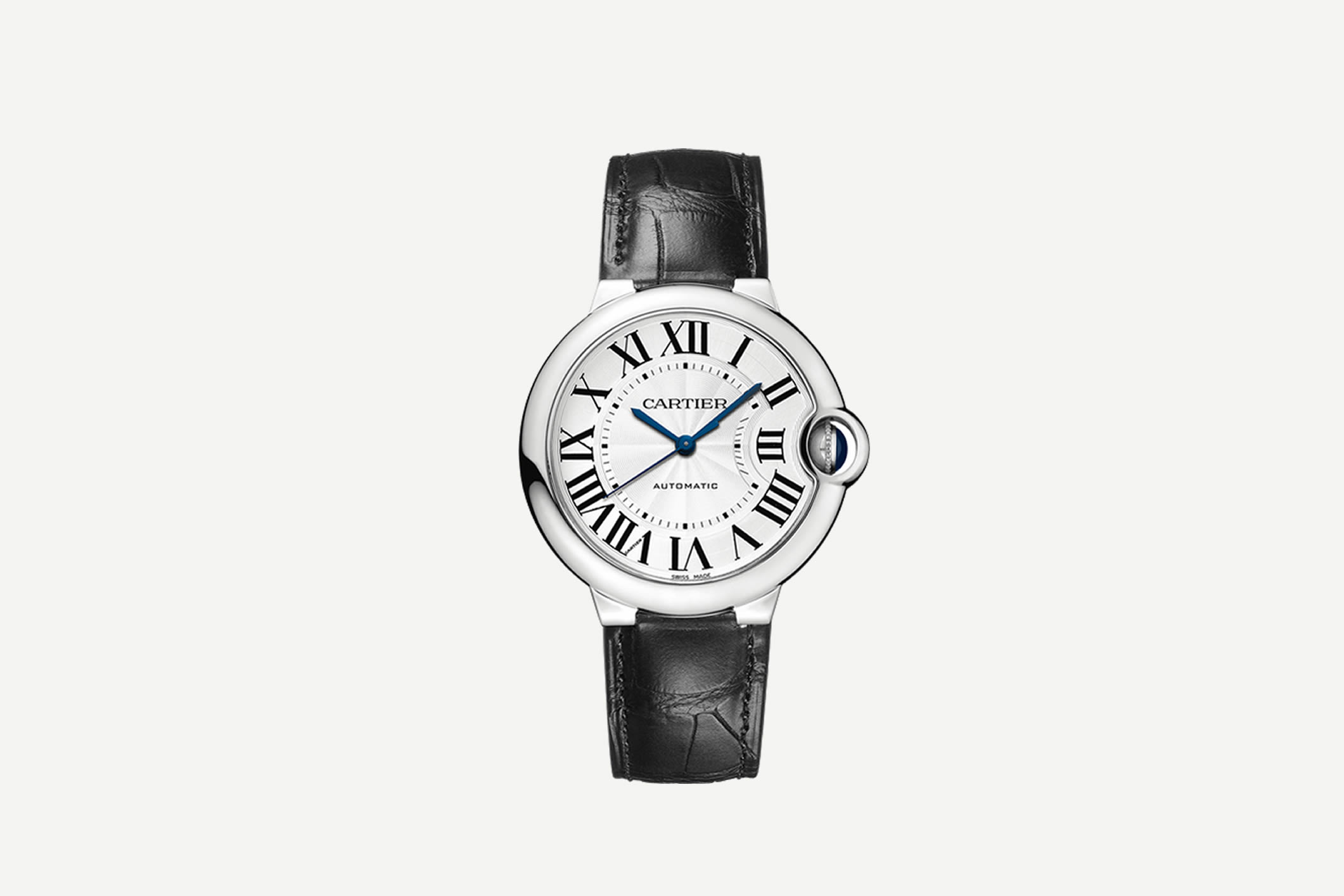 The Ballon Bleu watch with Roman numerals is one of Cartier’s classics