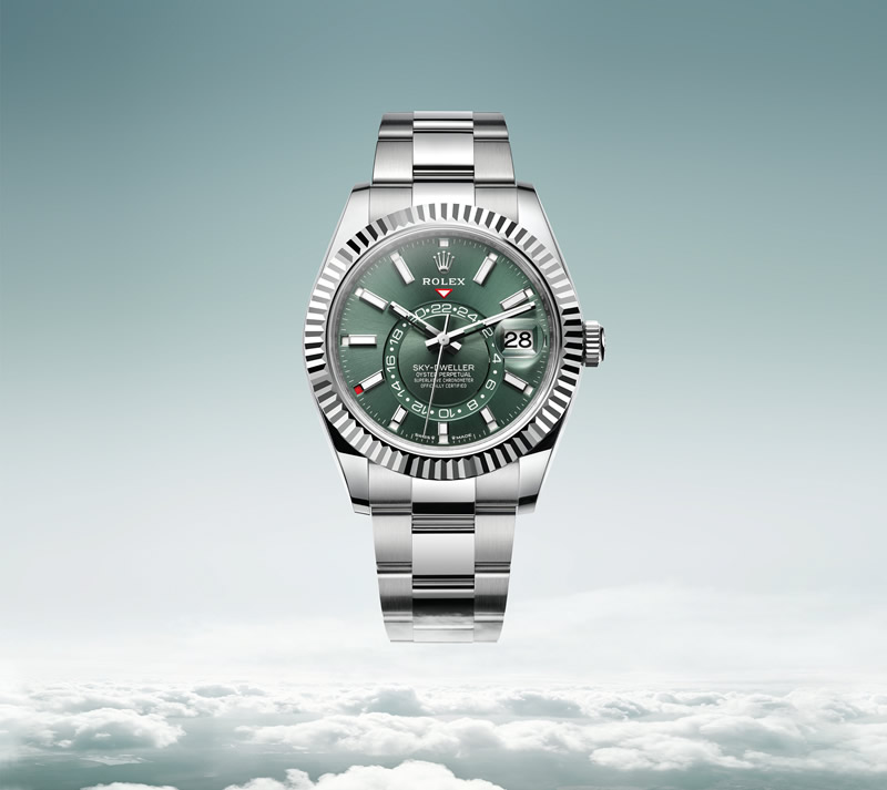 New Rolex Sky-Dweller in white rolesor with mint green dial