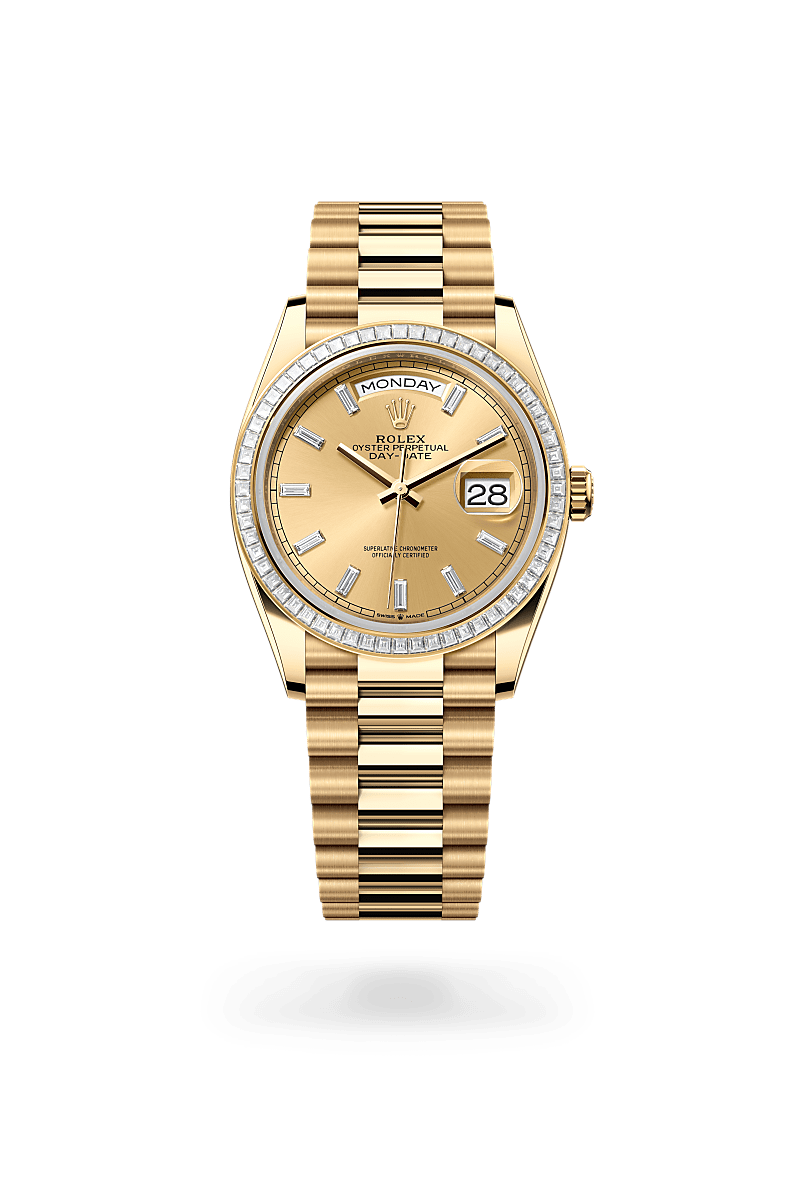 Rolex Day-Date 36, Oyster, 36 mm, oro amarillo y diamantes